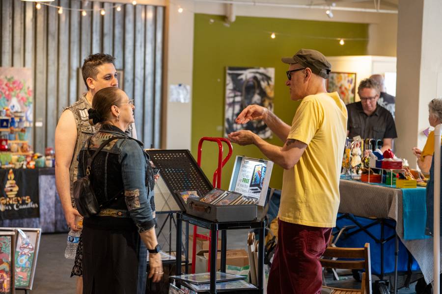Discussing the art at 78th Street Studios.